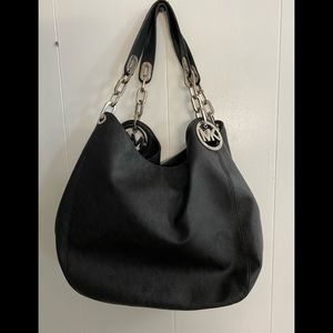 Michael Kors Leather Black Silver chain Purse